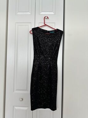 ALICE & OLIVIA BLACK VELVET SEQUINED DRESS SMALL
